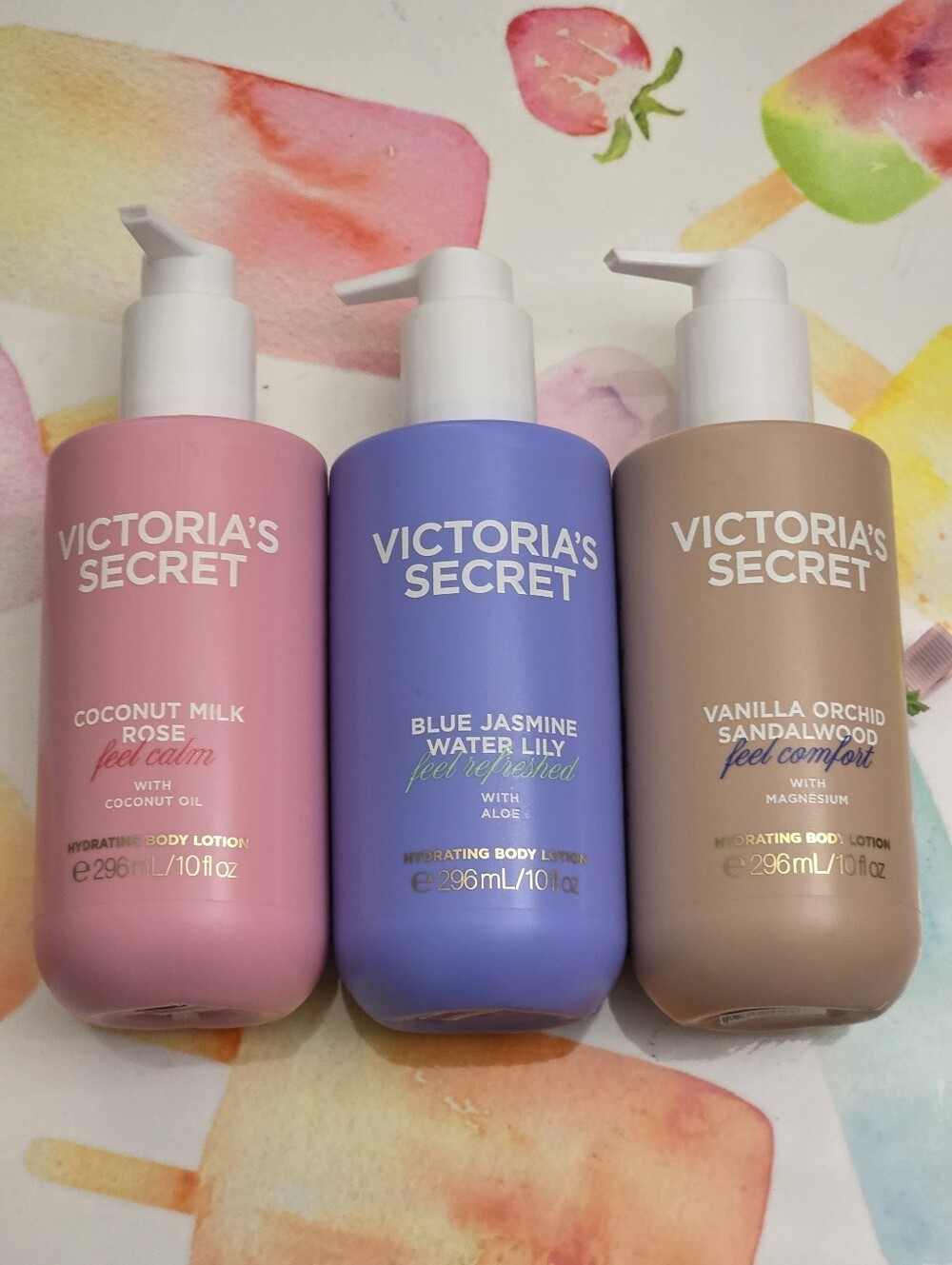 Victoria's Secret Pink, Lavender, & Tan Hydrating Body Lotions 3pc Set NEW